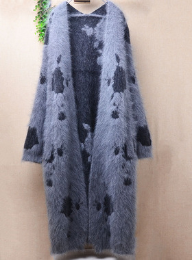 冬季加厚中长款ins长毛貂绒深灰色印花披风韩版宽松蝙蝠袖外套467