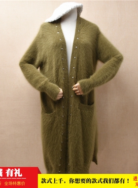 超长款秋冬气质ins长毛貂绒军绿色披风韩版宽松慵懒风外套毛衣219