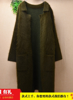 爱客秋冬新品ins长毛貂绒长款披风军绿色娃娃领修身款加厚外套女