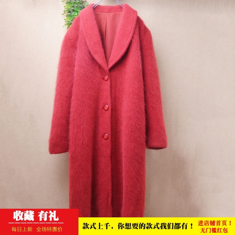 冬季加厚中长款西瓜红娃娃领ins长毛貂绒韩版宽松慵懒外套毛衣309