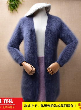 中长款秋冬加厚蓝灰色ins长毛水貂绒修身显瘦披风外套毛衣女e233