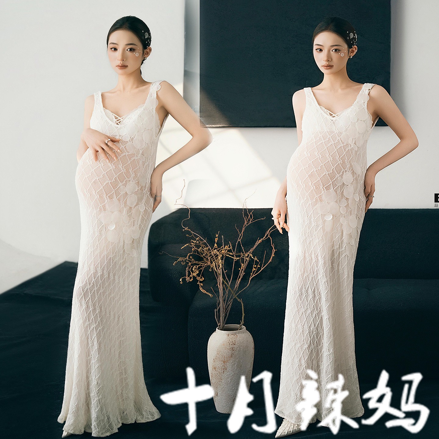 影楼新款孕妇拍照写真法式蕾丝吊带裙高级感孕妈咪摄影服装在家拍
