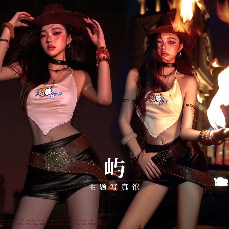 新款时尚美式辣妹西部牛仔写真服装个性甜酷少女艺术照夜店DS演出