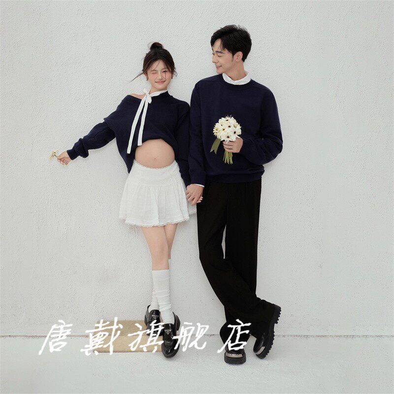 摄影新款蝴蝶结露肩孕妇卫衣韩版宽松设计感上衣慵懒风摄影服