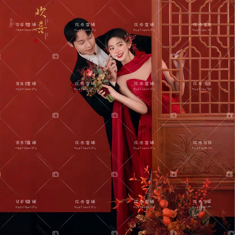 法式抹胸结婚礼服 新中式红色喜嫁婚纱 影楼拍照主题服装 2025夏