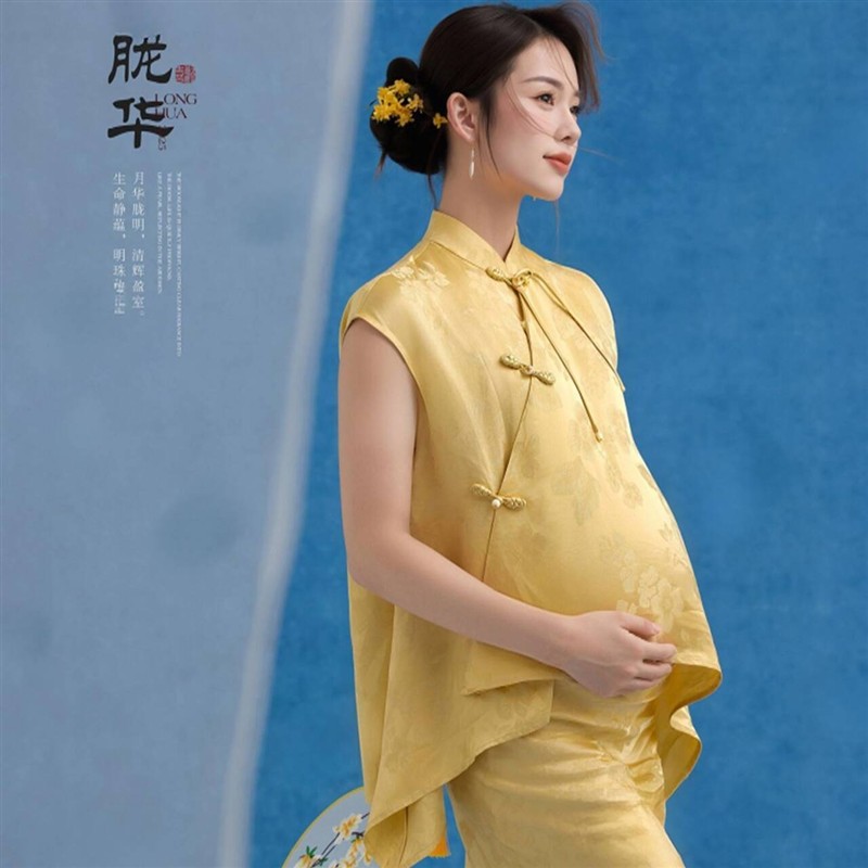 影楼新中式孕妇照服装复古国风高级感旗袍温柔孕妈大肚写真连衣裙