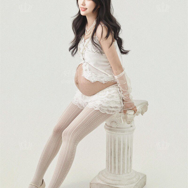 孕妇装白色蕾丝吊带裙套装女轻透春日感穿搭孕妇写真影楼服装