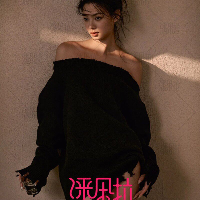 影楼新款黑色毛衣肖像写真服装时尚个性女孩针织私房艺术照摄影服