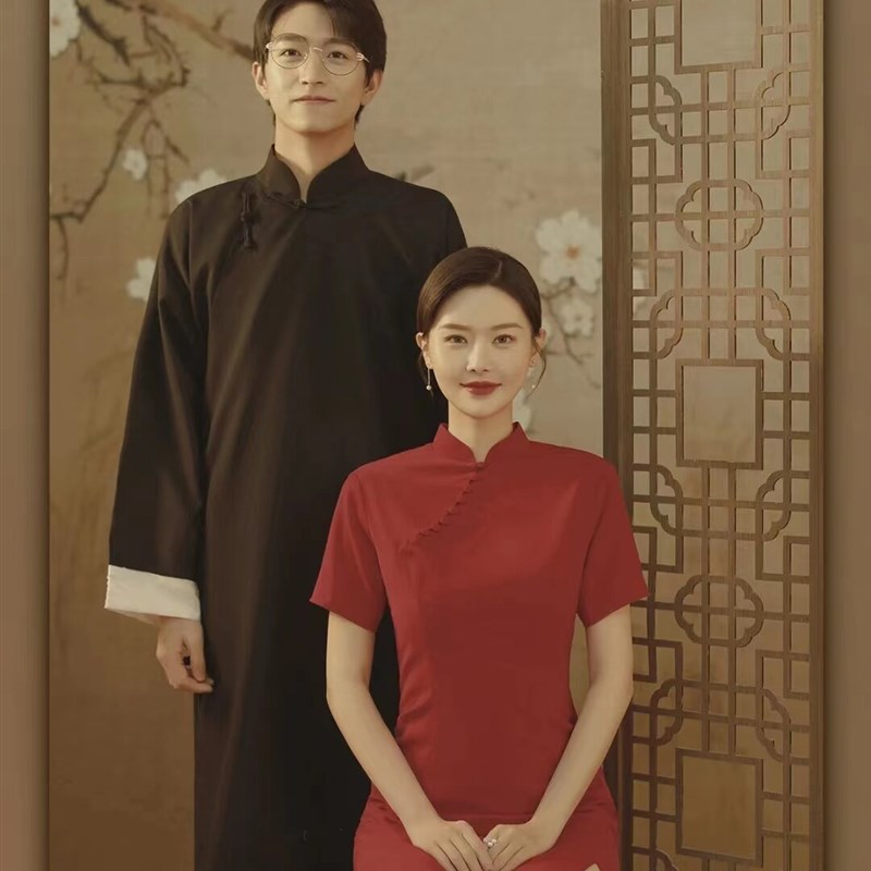 民国风复古情侣旗袍 影楼主题摄影艺术照礼服 时尚写真服装新款