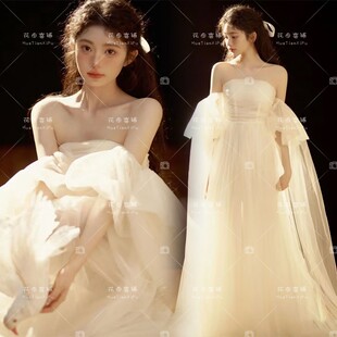 影楼拍照法式光影少女写服装温柔唯美公主风白月光艺术照摄影婚纱