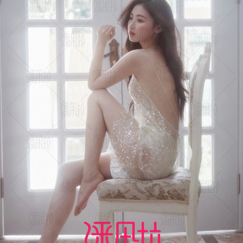 亮片透视吊带裙紫色复古风拍摄服装 均码唯美私房艺术照写真服