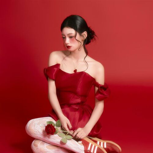 照相馆新款个人氛围感高级少女韩系甜美红色小清新艺术写真照摄影