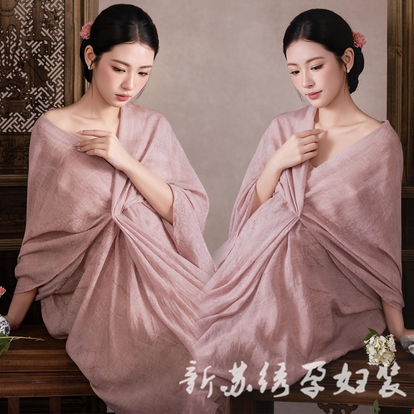 孕妇写真主题新款新中式禅意国风唯美连衣裙肖像孕妈大肚照摄影服
