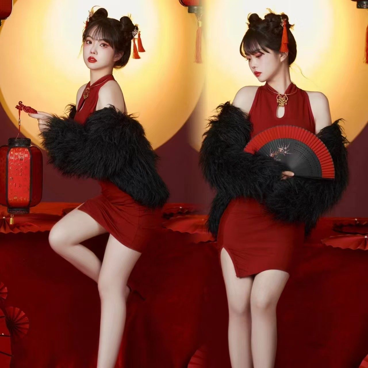 影楼写真服装女复古红色中国风旗袍性感女团舞台演出少女拍照服装,个性定制/设计服务/DIY,动漫/cos制服定制/加工,淘宝优惠券,粉丝福利购,淘宝优惠卷