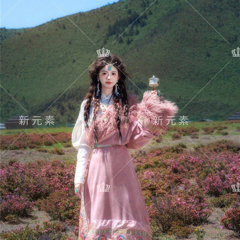 新款藏式女藏袍服装云南丽江西藏旅拍民族风草原花海拍照写真服装