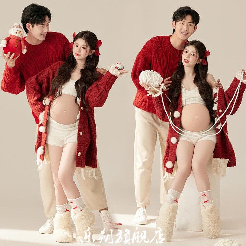 影楼新款孕妇拍照服装圣诞节主题新年红色居家风情侣毛衣套装摄影,男装,其他民族服装,淘宝优惠券,粉丝福利购,淘宝优惠卷