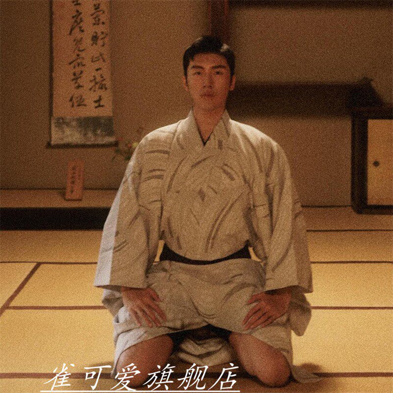 日单传统男士和服浴衣武士袍长袍日式浴袍夏花火送腰带绑带套cos