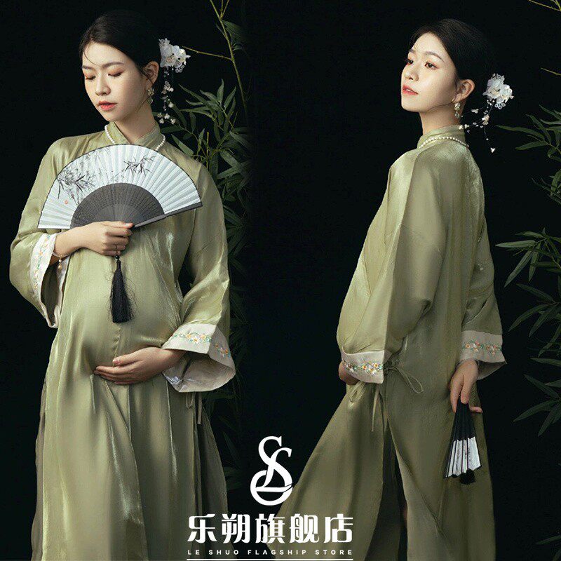 孕妇拍照服装复古中式明制古风汉服气质写真旗袍孕妈咪孕妇照摄影