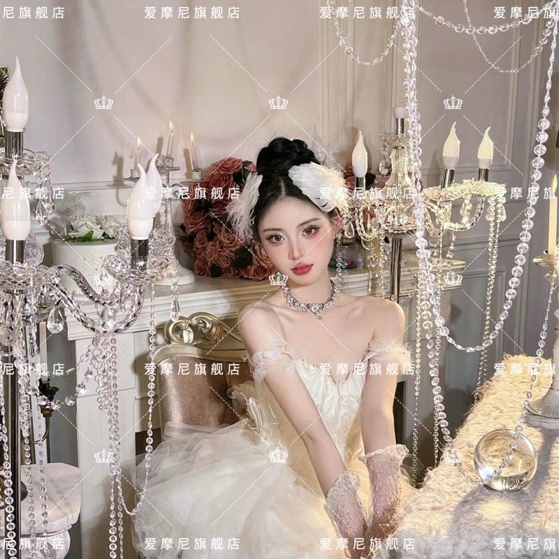 影楼主题碎钻天鹅风写真主题服装白色芭蕾高贵艺术照摄影抹胸礼服