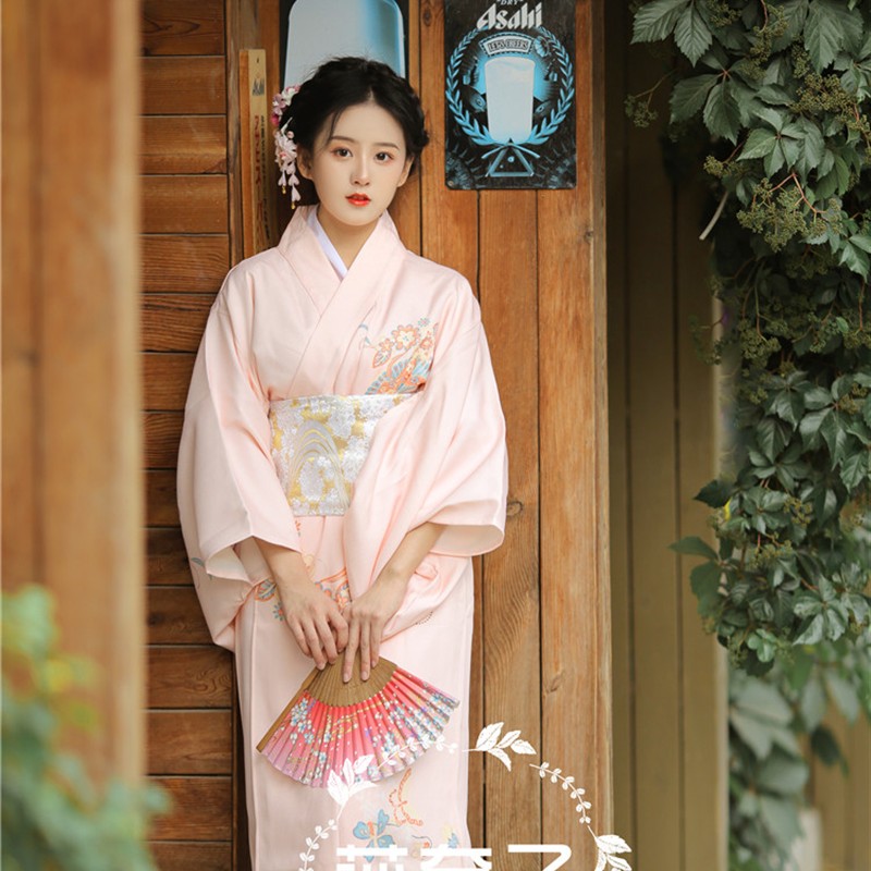 日式神明少女改良风和服女装 粉色复古外景拍摄服装 民族风舞台造