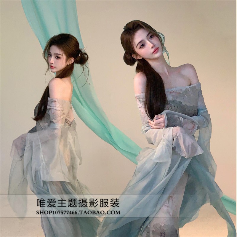 影楼新款古典舞纱衣飘逸汉服婚纱服装中国礼服写真齐胸鱼尾套装