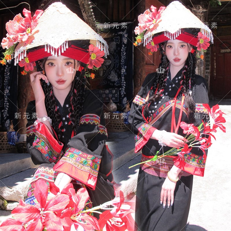 影楼新款布朗族服装少数民族刺绣苗疆少女服饰西扶海棠旅拍写真服