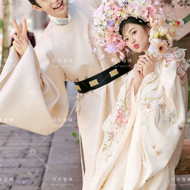 2025簪花情侣服装新娘婚纱照粉色古风国风影楼拍照汉服服装古装