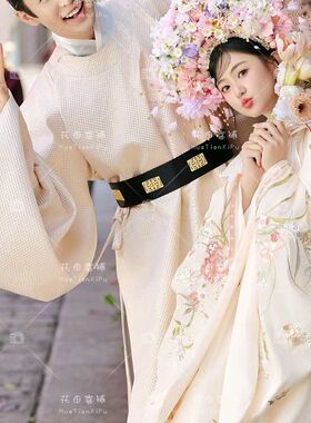 2025簪花情侣服装新娘婚纱照粉色古风国风影楼拍照汉服服装古装
