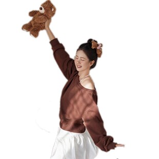 影楼套装女秋季新款纯欲风辣妹露肩宽松套头卫衣高腰显瘦半身裙