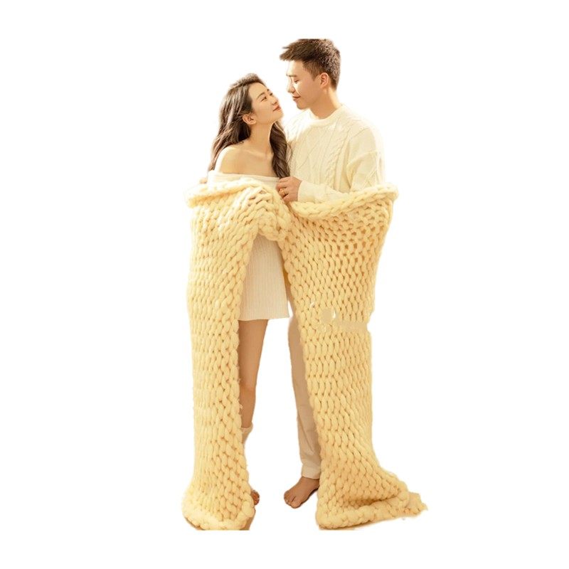 韩版新款孕妇拍照服装居家情侣影楼摄影服饰白色针织毛衣粗线毯子