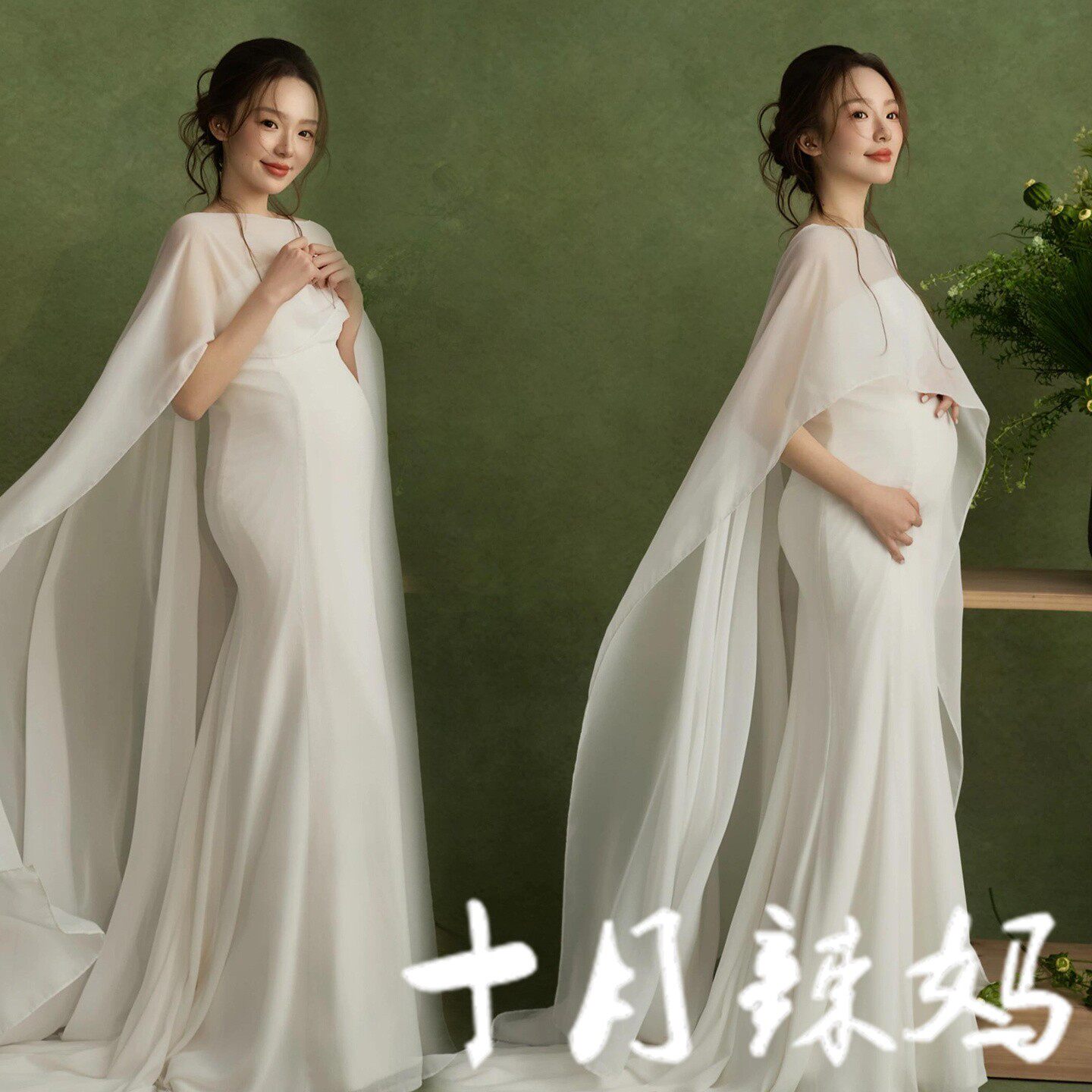 孕妇照服装新款影楼法式轻婚纱高级白色礼服孕妈大肚艺术照摄影服