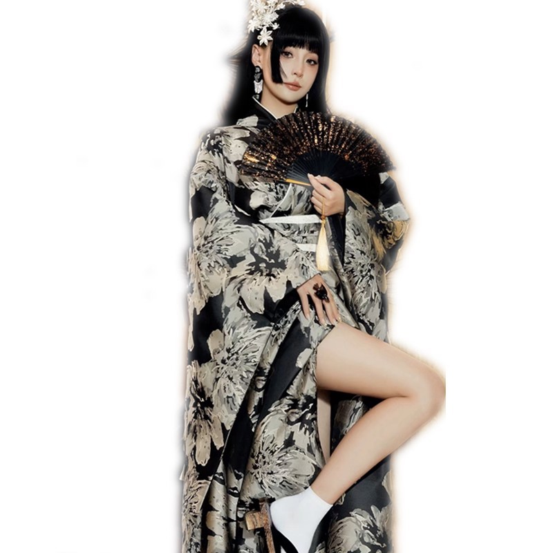 影楼新款个人时尚旅拍樱花少女黑道千金暗黑风改良和服写真摄影服