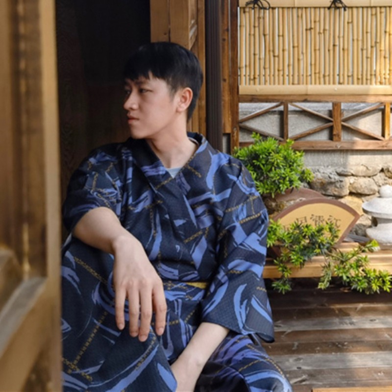 日本传统男士和服风浴衣睡衣火花大会武士款日系家居服和服配腰带