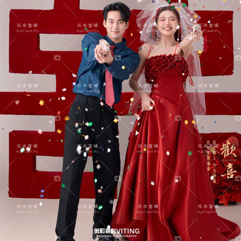 敬酒服新娘高级感轻奢小众抹胸红色结婚回门便装订婚礼服洋装女