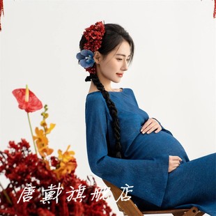 影樓孕婦照新中式 在家拍 禪意超仙連衣裙孕媽咪寫真藝術(shù)照攝影服裝