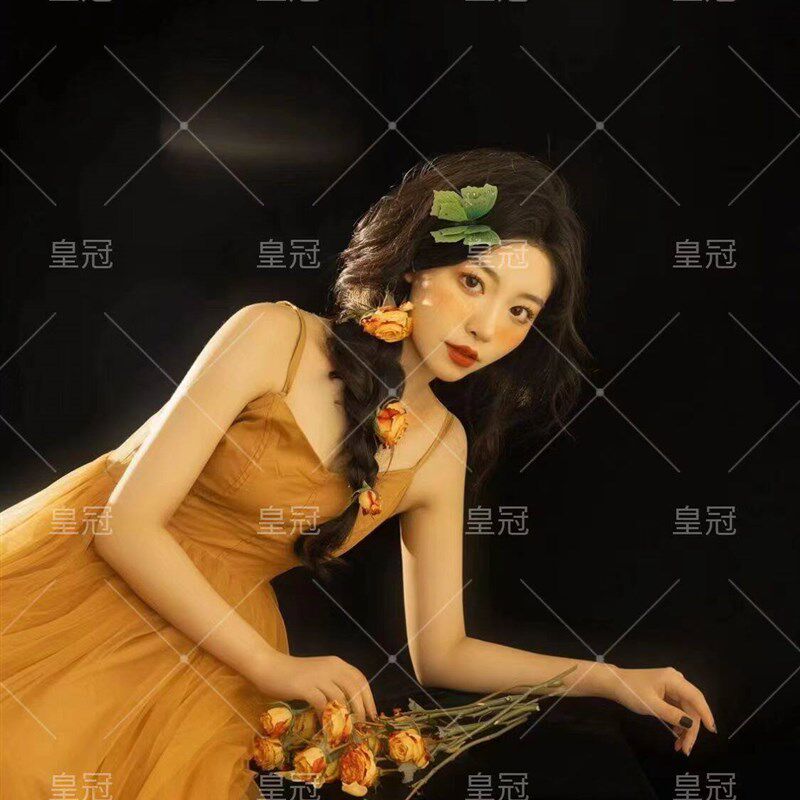 新款影楼主题个人写真服装女复古文艺唯美超仙吊带裙少女拍照摄影