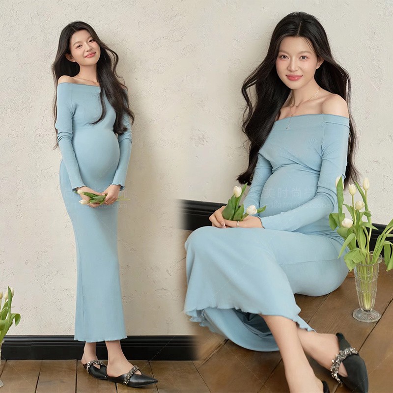 24年影楼主题新款韩系极简风孕妈咪温柔清冷感摄影拍照艺术照服装