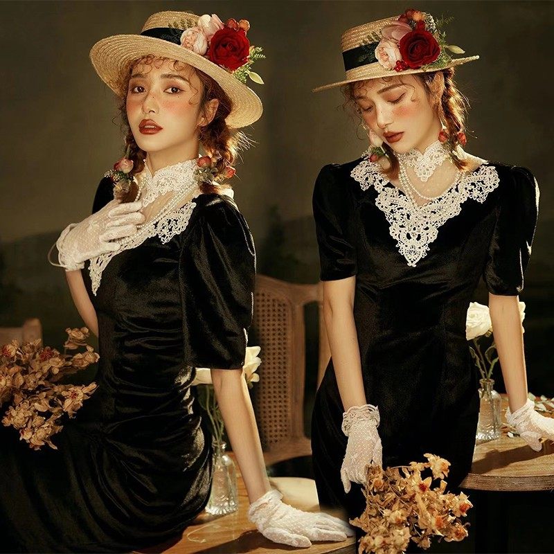 新款影楼主题复古油画风法式少女类似黑色丝绒礼服个人写真艺术照,男装,其他民族服装,淘宝优惠券,粉丝福利购,淘宝优惠卷