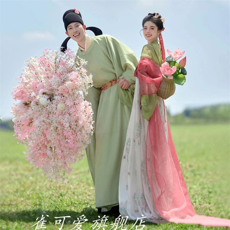 新款影楼情侣服装拍照主题绿色唐制汉服情侣俏皮可爱甜美情侣服装