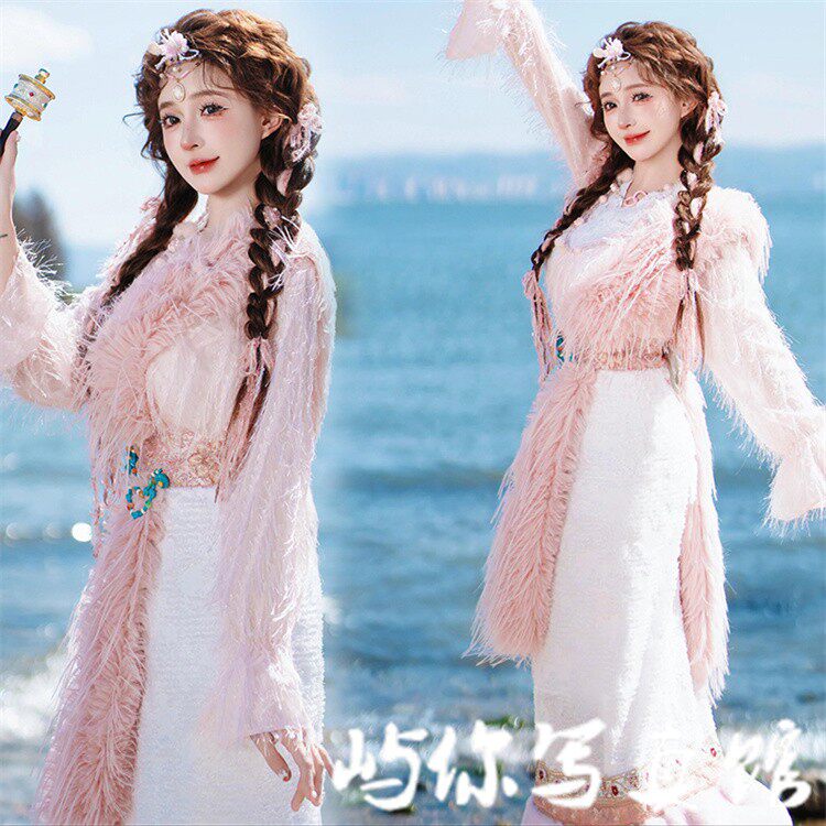 新款藏服藏族旅拍套装云南西藏民族风特色小清新少女海边拍摄服饰
