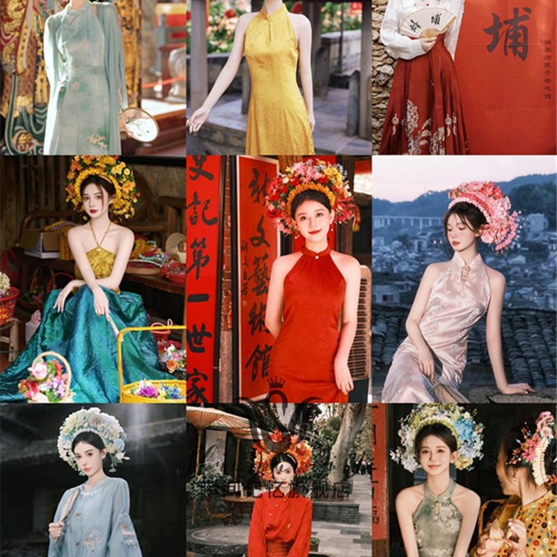 影楼泉州浔埔女簪花明制汉服拍照主题新中式旗袍外景旅拍写真服装