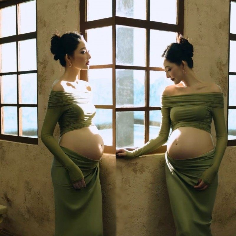 照相馆孕妇简约时尚一字领照相馆大肚照显瘦纯色漏肚子妈咪私房艺