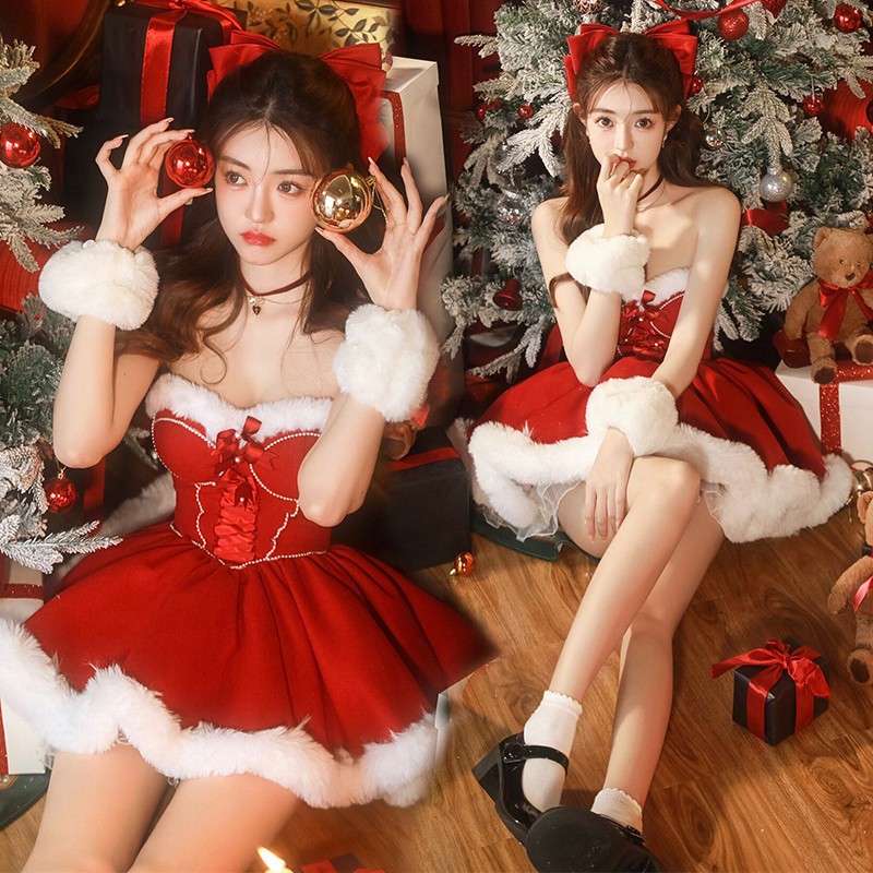 影楼秋冬新款圣诞节主题服装芭比公主裙圣诞新年写真艺术照连衣裙