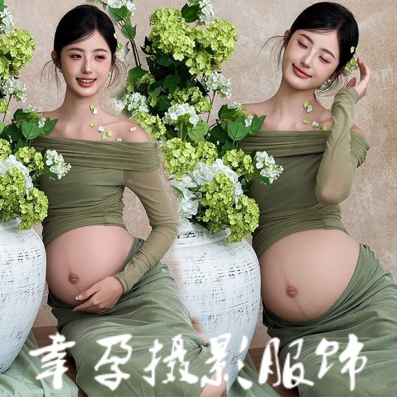 孕妇照服装新款影楼小清新时尚绿色一字肩礼服裙孕妈咪大肚照摄影,男装,其他民族服装,淘宝优惠券,粉丝福利购,淘宝优惠卷