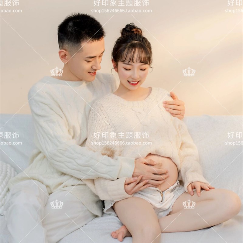影楼摄影主题孕妇拍照服装情侣针织夫妻文艺温馨居家艺术主题写真