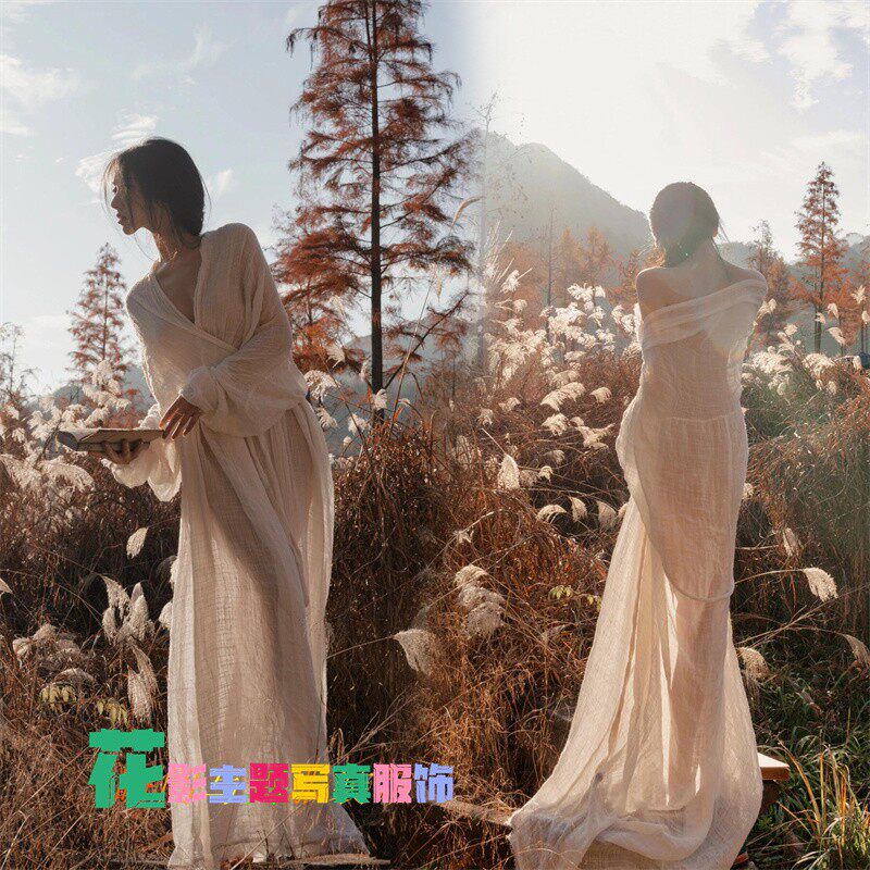 影楼写真新中式清冷感国风古着希腊女神连衣裙佛系禅意女装长裙子