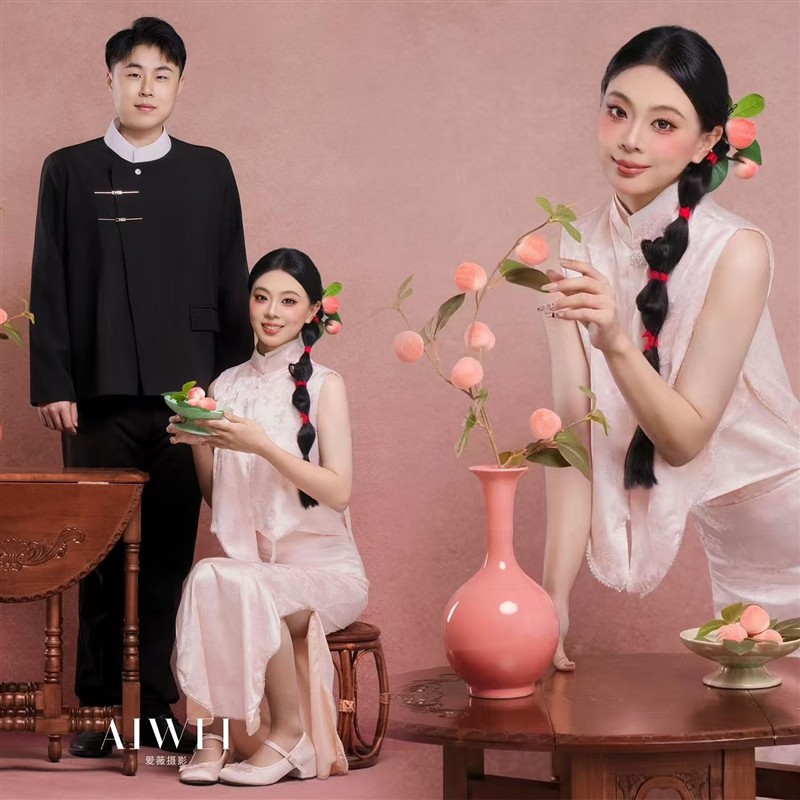 照相馆新款国风主题旗袍新中式温柔荔枝少女氛围感写真艺术摄影服