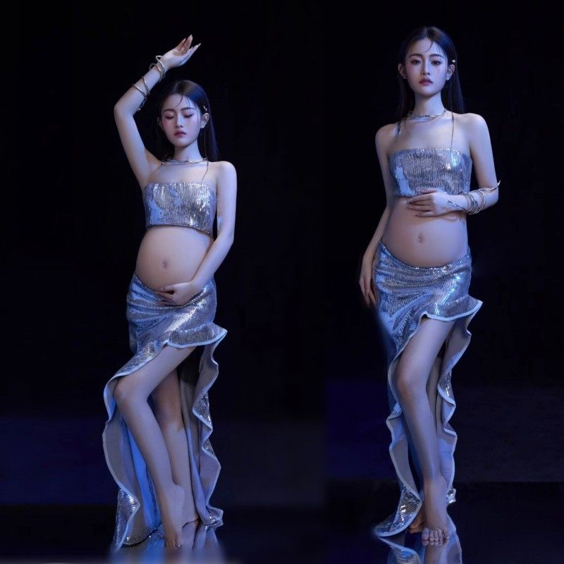 影楼孕妇拍照新款亮片鱼尾裙摆孕妈咪室内甜酷风艺术照摄影套装,个性定制/设计服务/DIY,动漫/cos制服定制/加工,淘宝优惠券,粉丝福利购,淘宝优惠卷