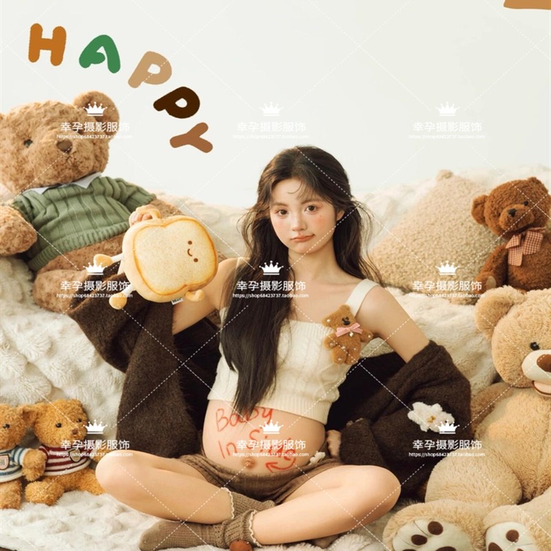 影楼秋冬孕妇照服装可爱居家慵懒风毛衣套装大肚照摄影衣服在家拍