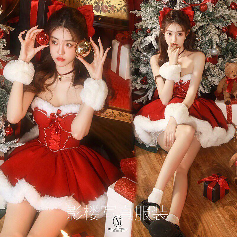 照相馆秋冬新款耶诞节主题服装少女芭比公主裙新年写真艺术照洋装